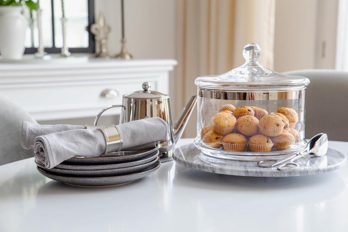 Vigo glazen pot met deksel (hoogte 19 cm, diameter 19 cm) mondgeblazen kristalglas met platina rand voorraadpot muffin glazen koektrommel
