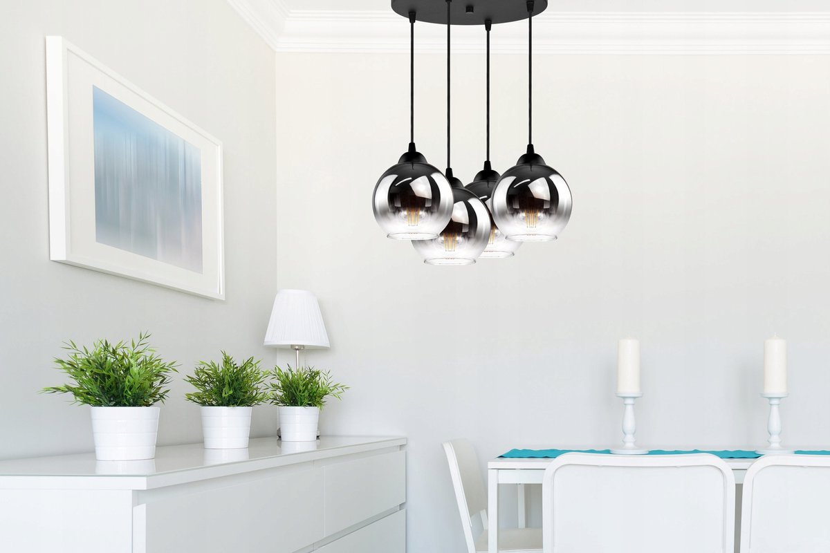 Industrial Pendant Lamp for Living Room, Dining Room - 4-light spheres - Smoke Graphite Glass