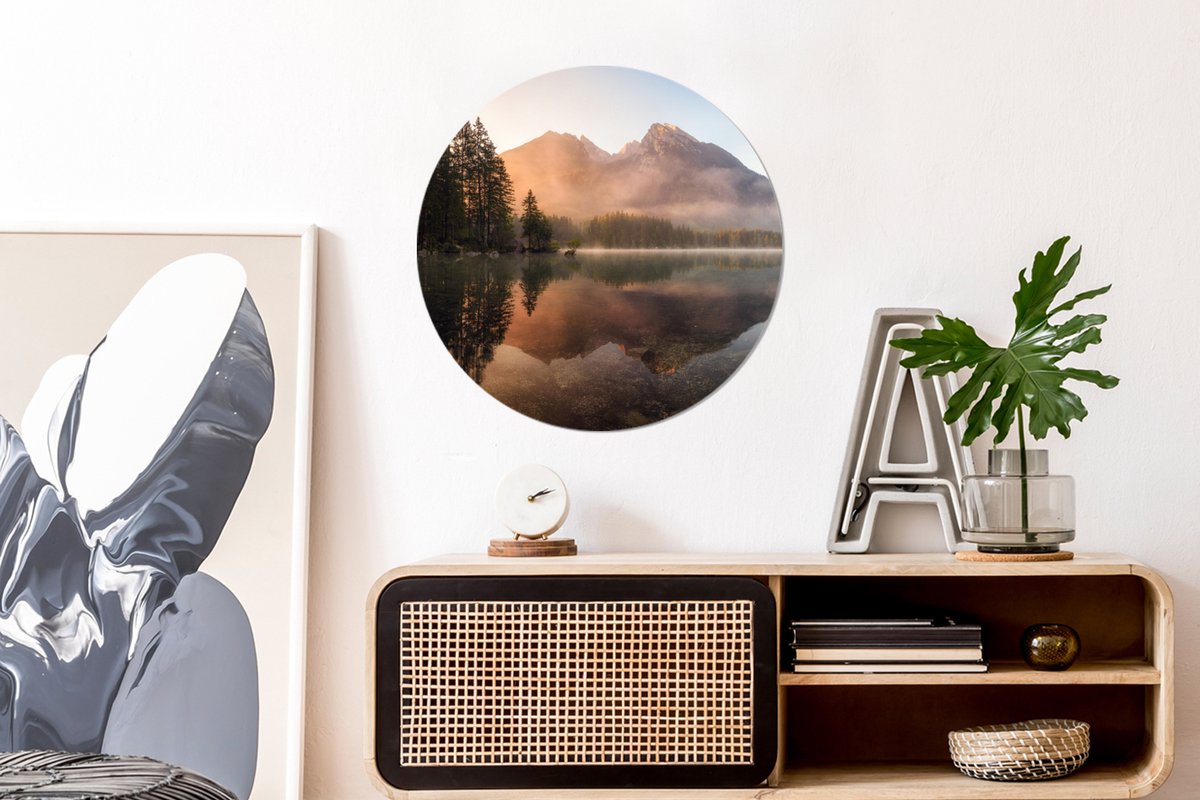 WallCircle® Wandcirkel 60x60 cm - Muurcirkel Landschap - Mist - Water - Bomen - Natuur - Planten - Muurdecoratie woonkamer - Wanddecoratie slaapkamer - Kamer decoratie accessoires - Ronde schilderijen - Woonaccessoires cirkel binnen