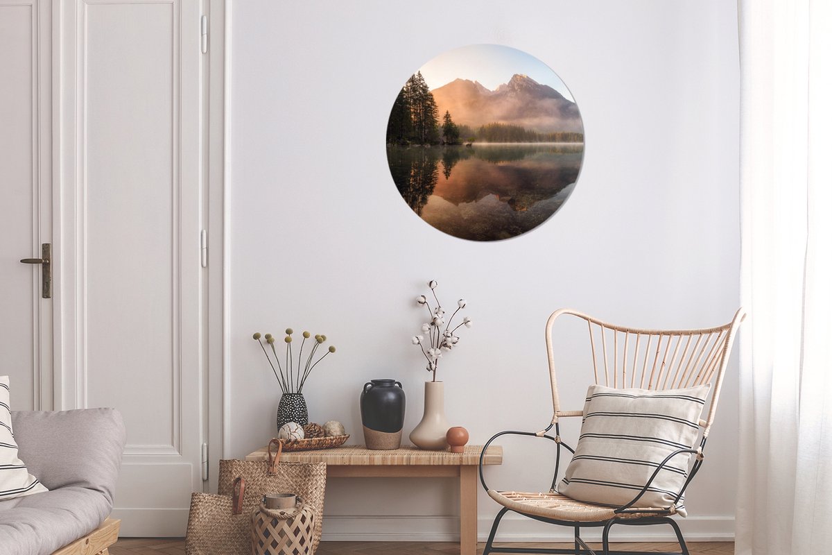 WallCircle® Wandcirkel 60x60 cm - Muurcirkel Landschap - Mist - Water - Bomen - Natuur - Planten - Muurdecoratie woonkamer - Wanddecoratie slaapkamer - Kamer decoratie accessoires - Ronde schilderijen - Woonaccessoires cirkel binnen