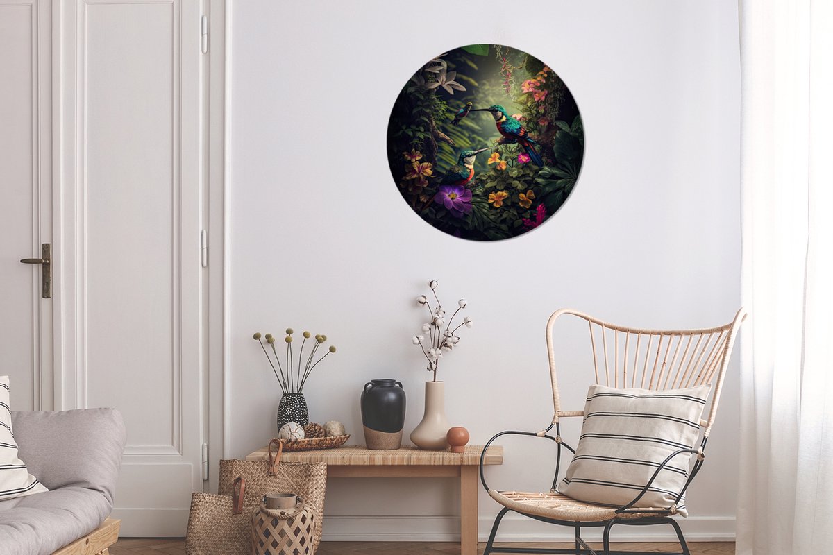 Wall circle jungle - Flowers - Plants - Tropical - Round paintings - Wall circle - Round wall decoration - 60x60 cm - Wall decoration circle - Bedroom - Room decoration