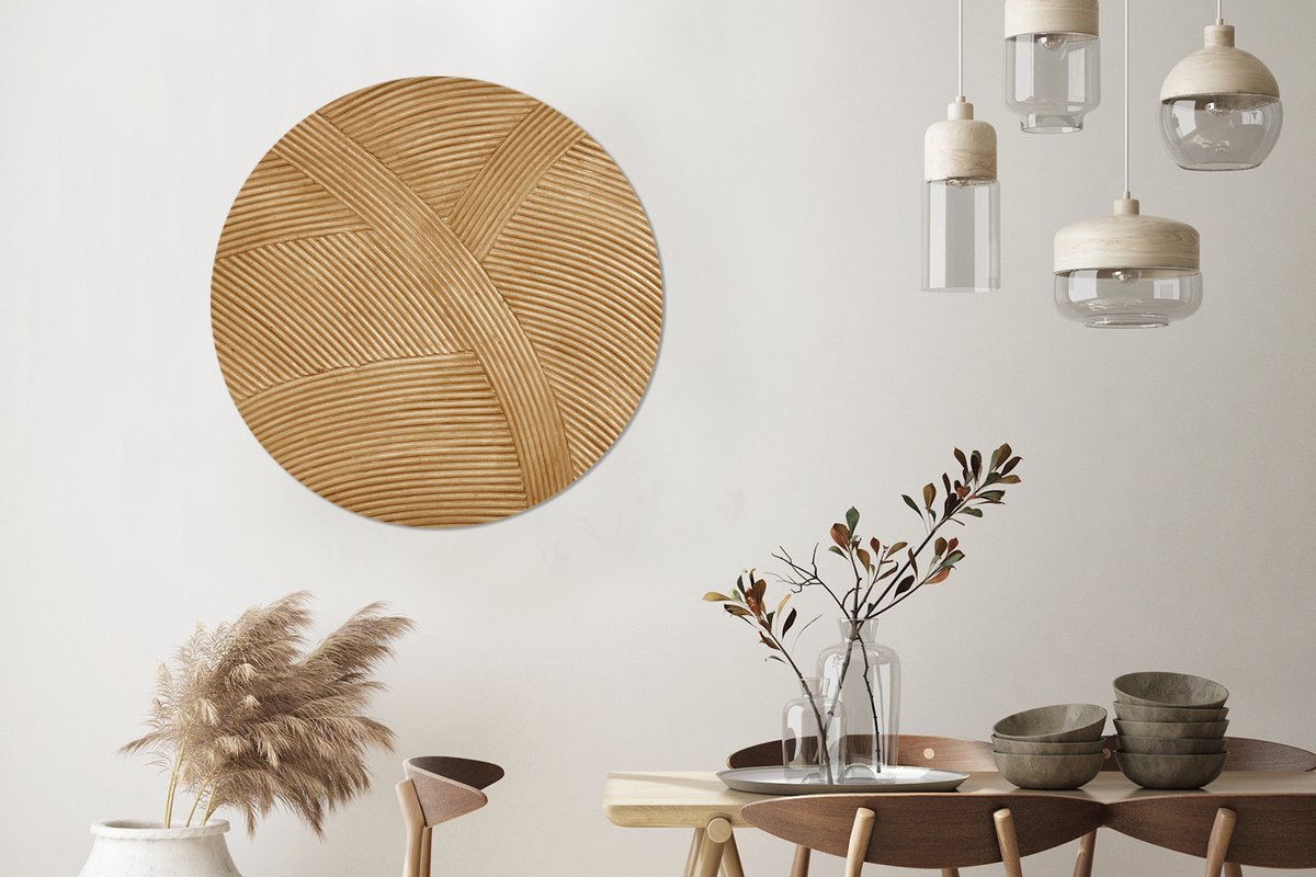 WallCircle® Wandcirkel 90 x 90 cm - Muurcirkel Structuur - Natuur - Rotan Kunst - Natuurlijk Modern - Muurdecoratie woonkamer - Wanddecoratie slaapkamer - Kamer decoratie accessoires - Ronde schilderijen - Woonaccessoires cirkel binnen