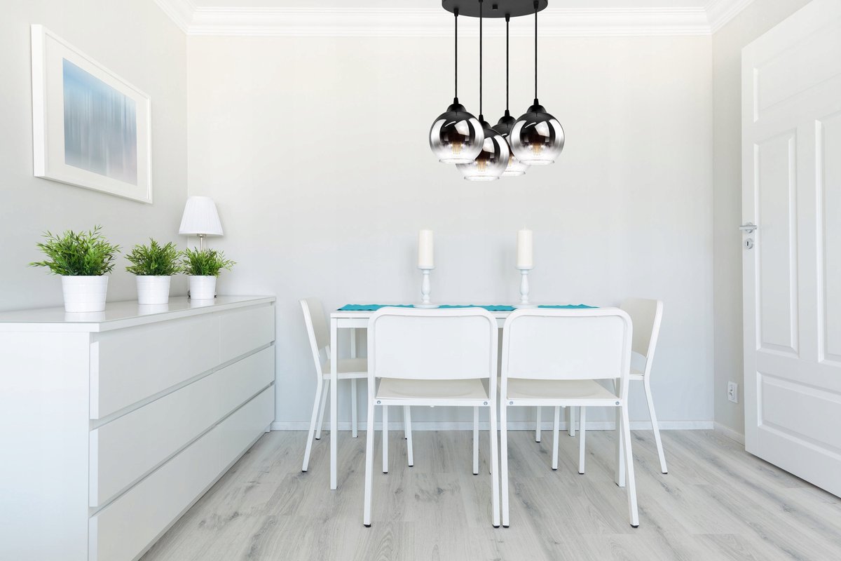 Industrial Pendant Lamp for Living Room, Dining Room - 4-light spheres - Smoke Graphite Glass