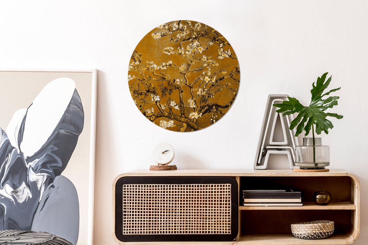 WallCircle® Wandcirkel 60x60 cm - Muurcirkel Amandelbloesem - Plant - Kunst - Van Gogh - Muurdecoratie woonkamer - Wanddecoratie slaapkamer - Kamer decoratie accessoires - Ronde schilderijen - Woonaccessoires cirkel binnen