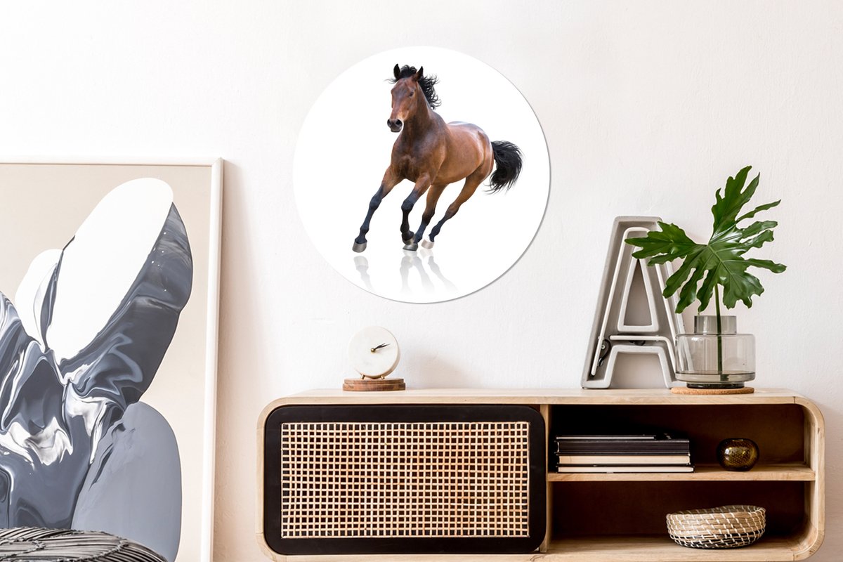 WallCircle - Wandcirkel âŒ€ 60 - Paard - Bruin - Wit - Ronde schilderijen woonkamer - Wandbord rond - Muurdecoratie cirkel - Kamer decoratie binnen - Wanddecoratie muurcirkel - Woonaccessoires