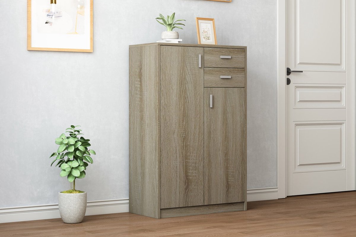 Low-density cabinet Edwin Sonoma - Width 72 cm - Height 110 cm - Depth 36 cm - With drawers - With shelves - With hinged doors - Filing cabinet - Storage cabinet - Small - Low