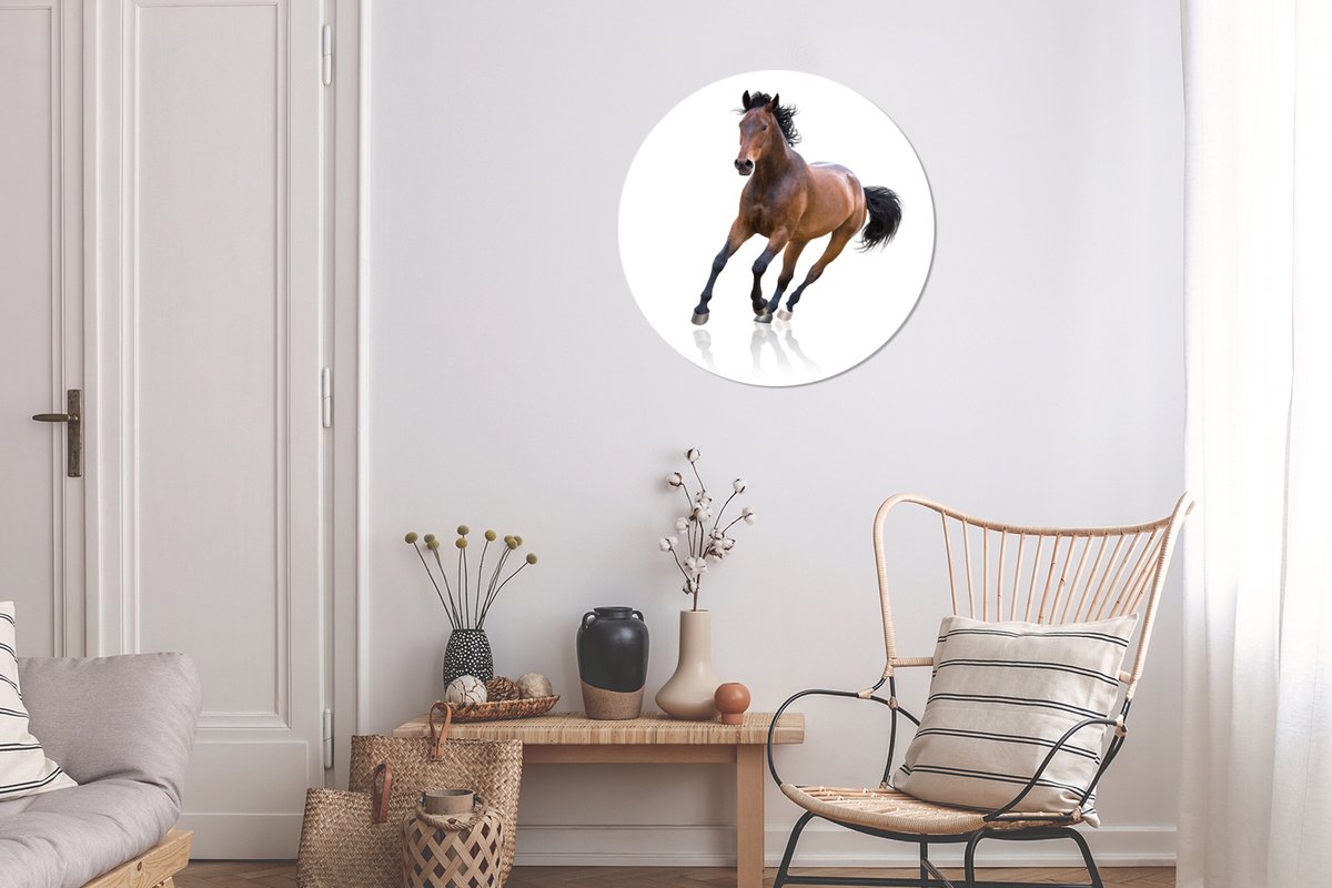 WallCircle - Wandcirkel âŒ€ 60 - Paard - Bruin - Wit - Ronde schilderijen woonkamer - Wandbord rond - Muurdecoratie cirkel - Kamer decoratie binnen - Wanddecoratie muurcirkel - Woonaccessoires