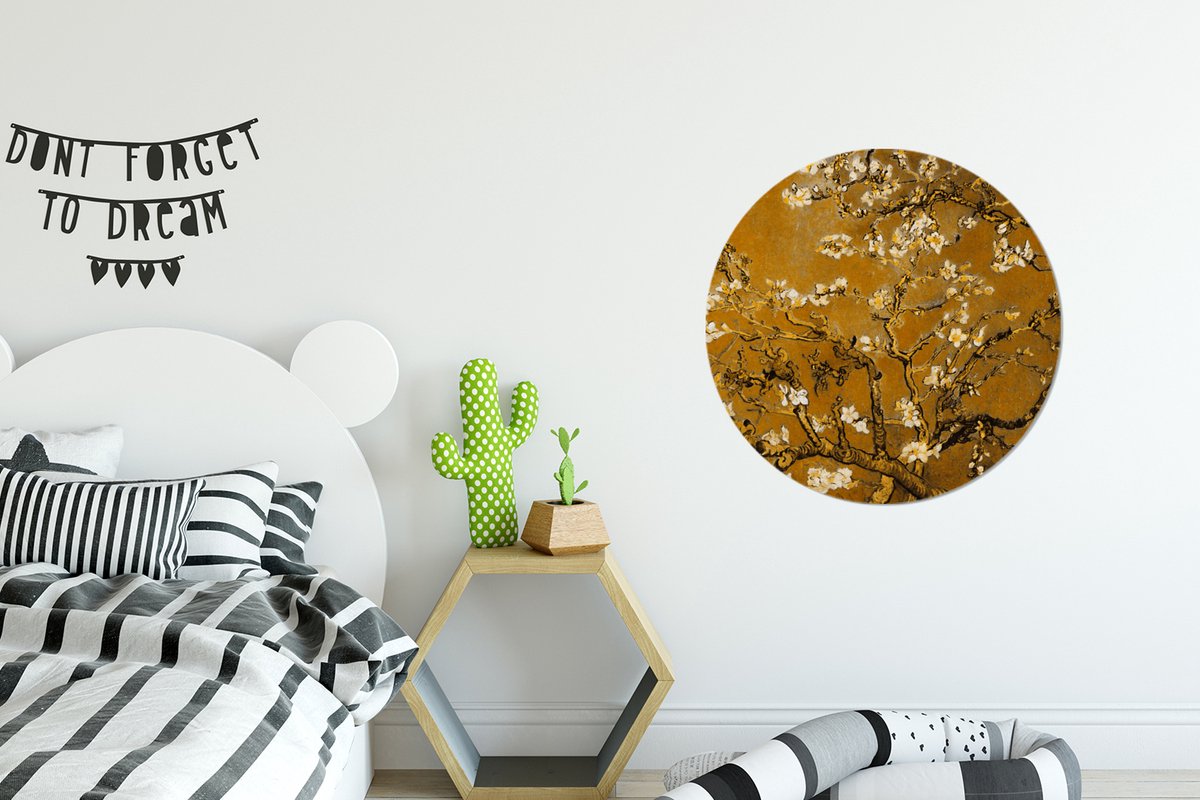 WallCircle® Wandcirkel 60x60 cm - Muurcirkel Amandelbloesem - Plant - Kunst - Van Gogh - Muurdecoratie woonkamer - Wanddecoratie slaapkamer - Kamer decoratie accessoires - Ronde schilderijen - Woonaccessoires cirkel binnen