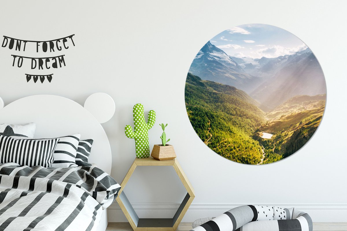 WallCircle - Wandcirkel ⌀ 140 - Bergen - Planten - Landschap - Ronde schilderijen woonkamer - Wandbord rond - Muurdecoratie cirkel - Kamer decoratie binnen - Wanddecoratie muurcirkel - Woonaccessoires
