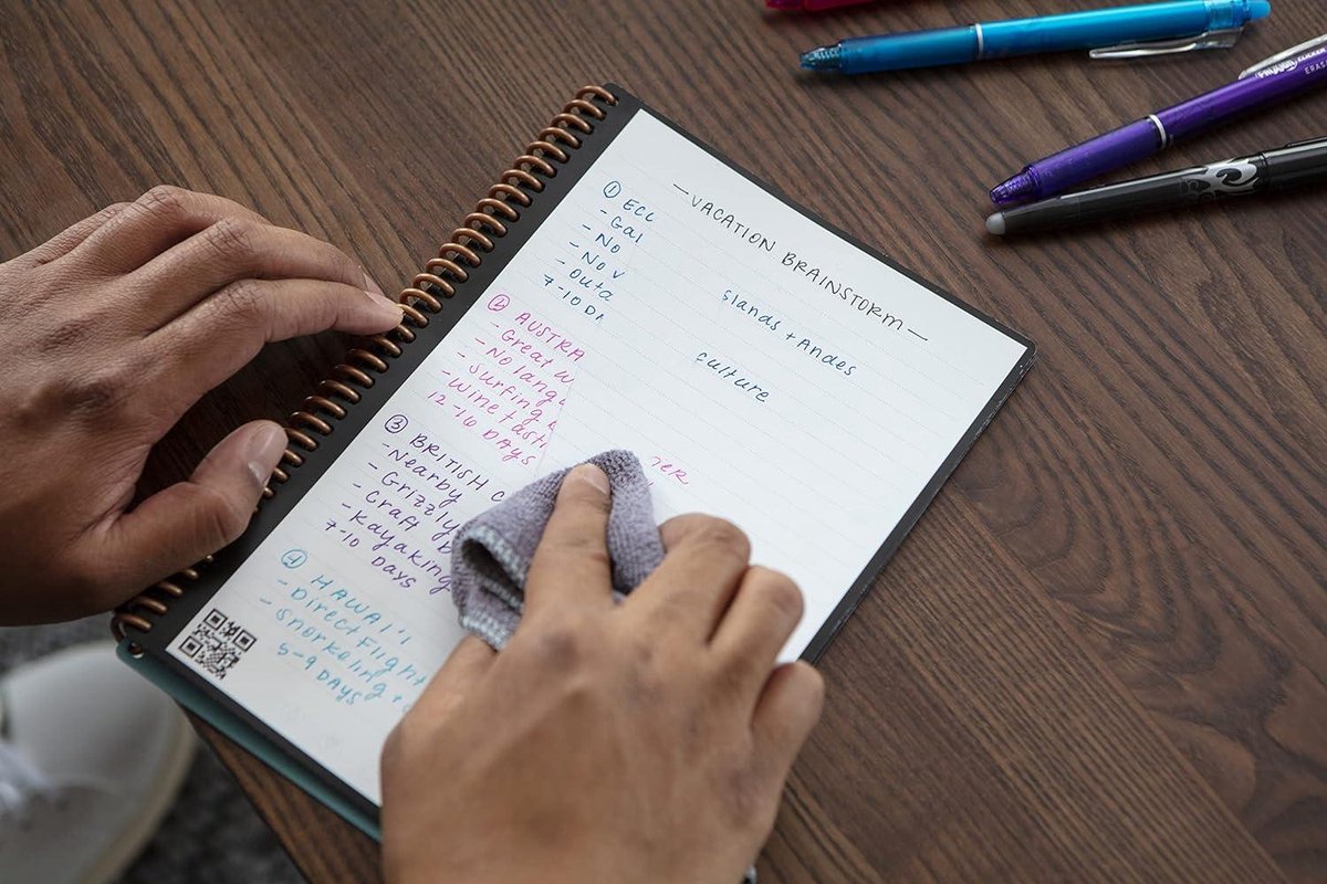 Rewritable Digital Notebook - A4 Letter Black - Electronic Notepad with Lined Pages - Incl. Pilot Frixion Pen and Microfiber Cloth Notepad
