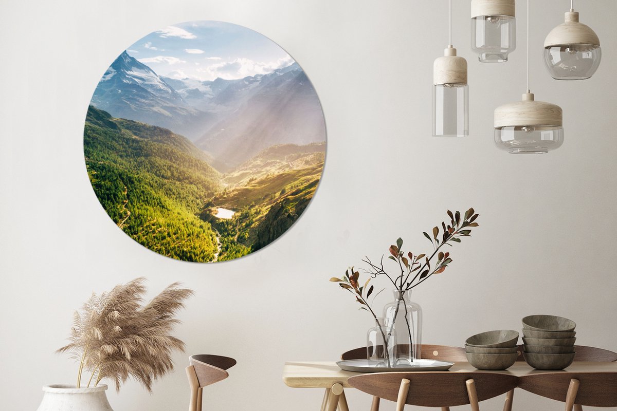 WallCircle - Wandcirkel ⌀ 140 - Bergen - Planten - Landschap - Ronde schilderijen woonkamer - Wandbord rond - Muurdecoratie cirkel - Kamer decoratie binnen - Wanddecoratie muurcirkel - Woonaccessoires
