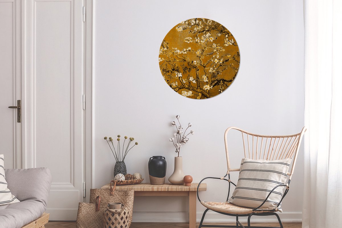 WallCircle® Wandcirkel 60x60 cm - Muurcirkel Amandelbloesem - Plant - Kunst - Van Gogh - Muurdecoratie woonkamer - Wanddecoratie slaapkamer - Kamer decoratie accessoires - Ronde schilderijen - Woonaccessoires cirkel binnen
