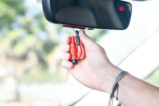 Auto Beveiliging Sleutelhanger Raambreker en Gordelsnijder Noodhamer - Rood Wit Blauw Set van 3 - Gemaakt in de VS