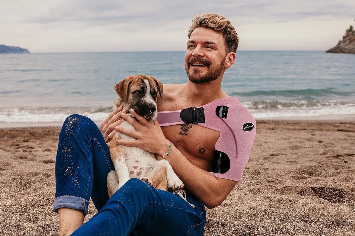 Medical Shoulder Brace for Bursitis and Rotator Cuff Injury - Unisex Compression Shoulder Support with Guide (Pink)