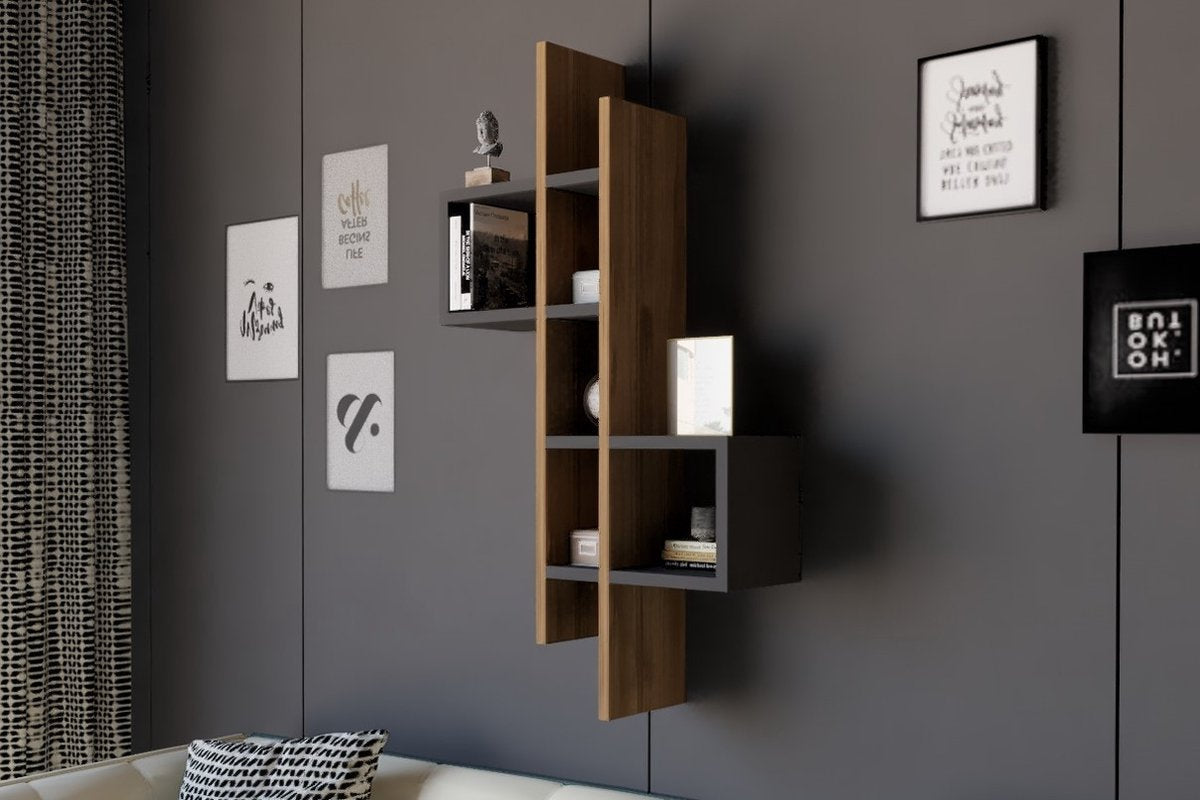Asir Moderne Eikenkleurig / Antraciet Wandplank | Extra Opbergruimte | Multifunctioneel Ontwerp