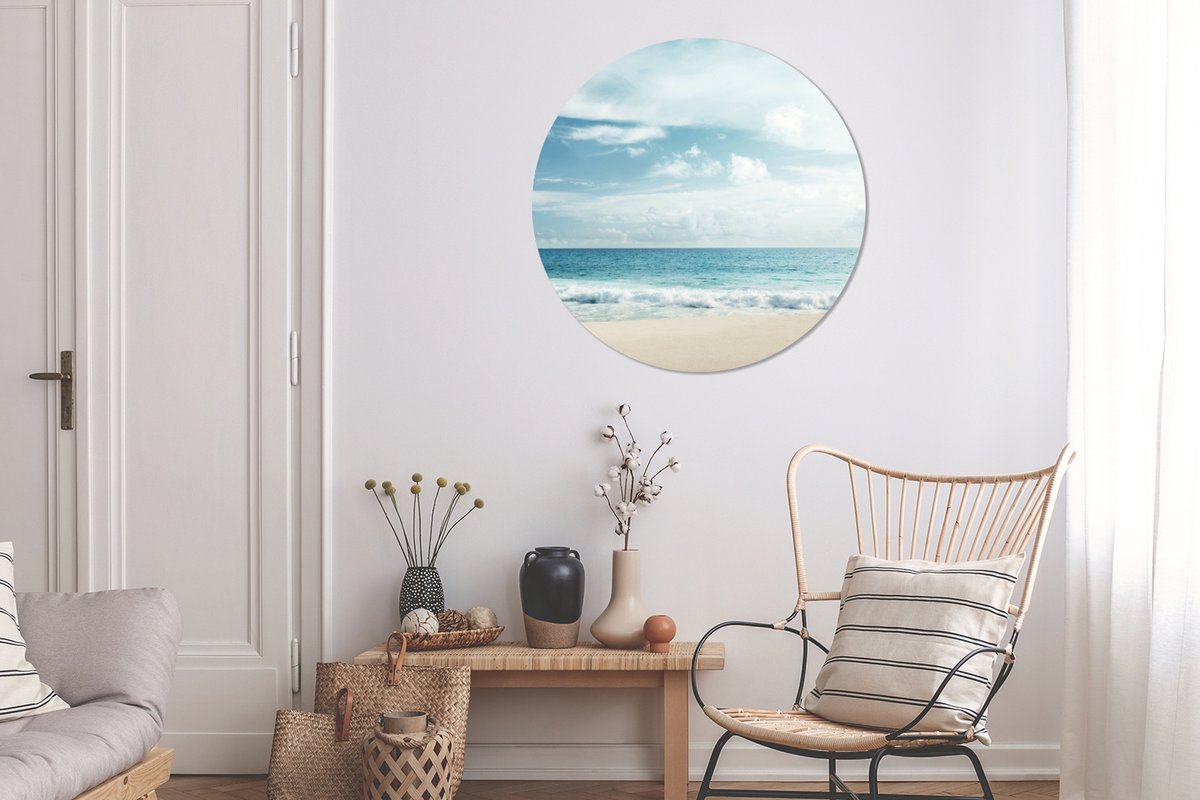WallCircle - Wandcirkel 90x90 - Strand - Zee - Zomer - Ronde schilderijen woonkamer - Wandbord rond - Muurdecoratie cirkel - Kamer decoratie binnen - Wanddecoratie muurcirkel - Woonaccessoires