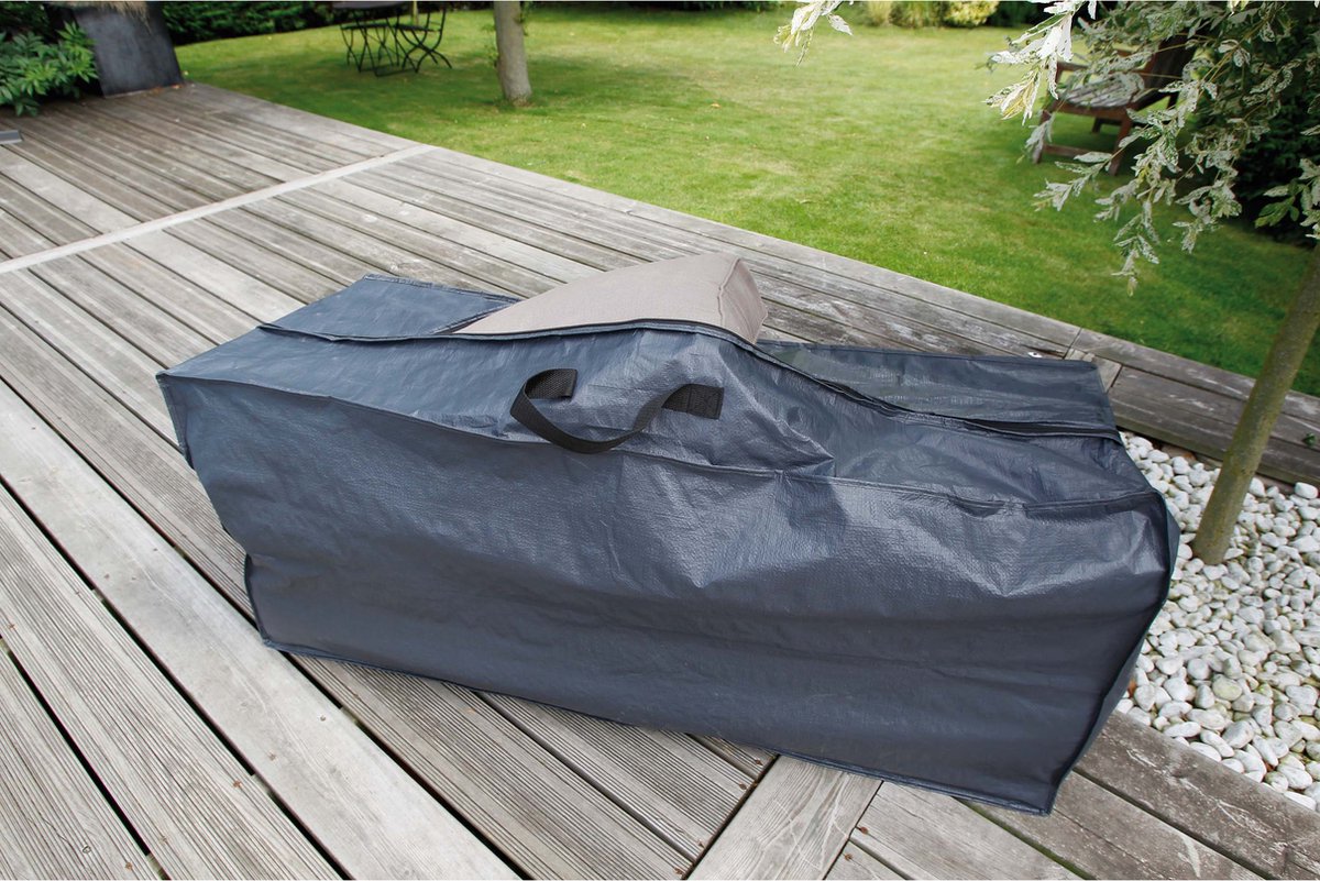 2x Grijze opbergtas voor tuinkussens met rits 128 x 57 x 37 cm - Tuinstoelkussens opbergen