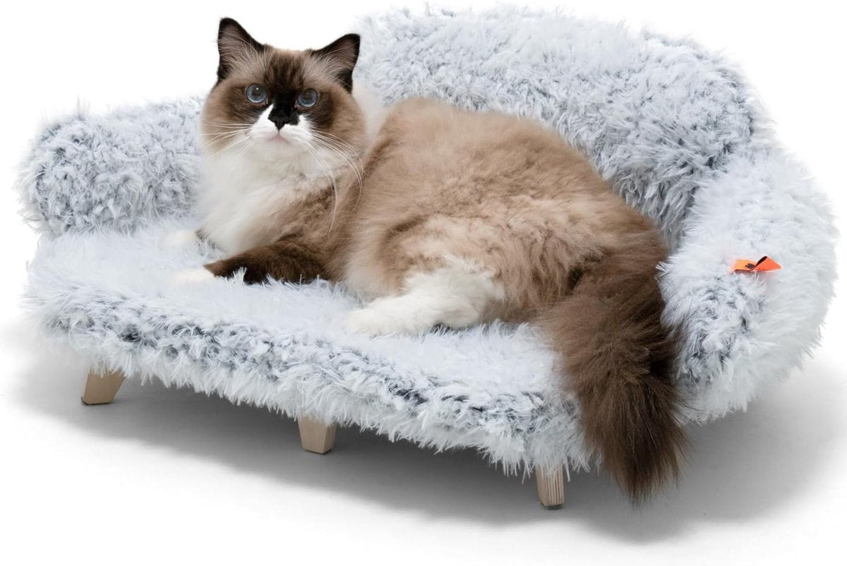 Cat sofa with stable wooden legs, cat chair bed, plush cat bed, warm and soft cat sofa for small dogs and cats, loadable up to 15 kg, grey