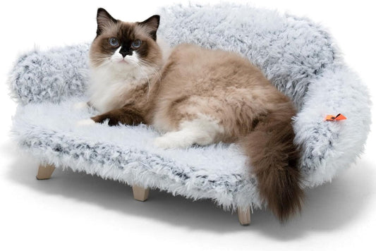 Cat sofa with stable wooden legs, cat chair bed, plush cat bed, warm and soft cat sofa for small dogs and cats, loadable up to 15 kg, grey