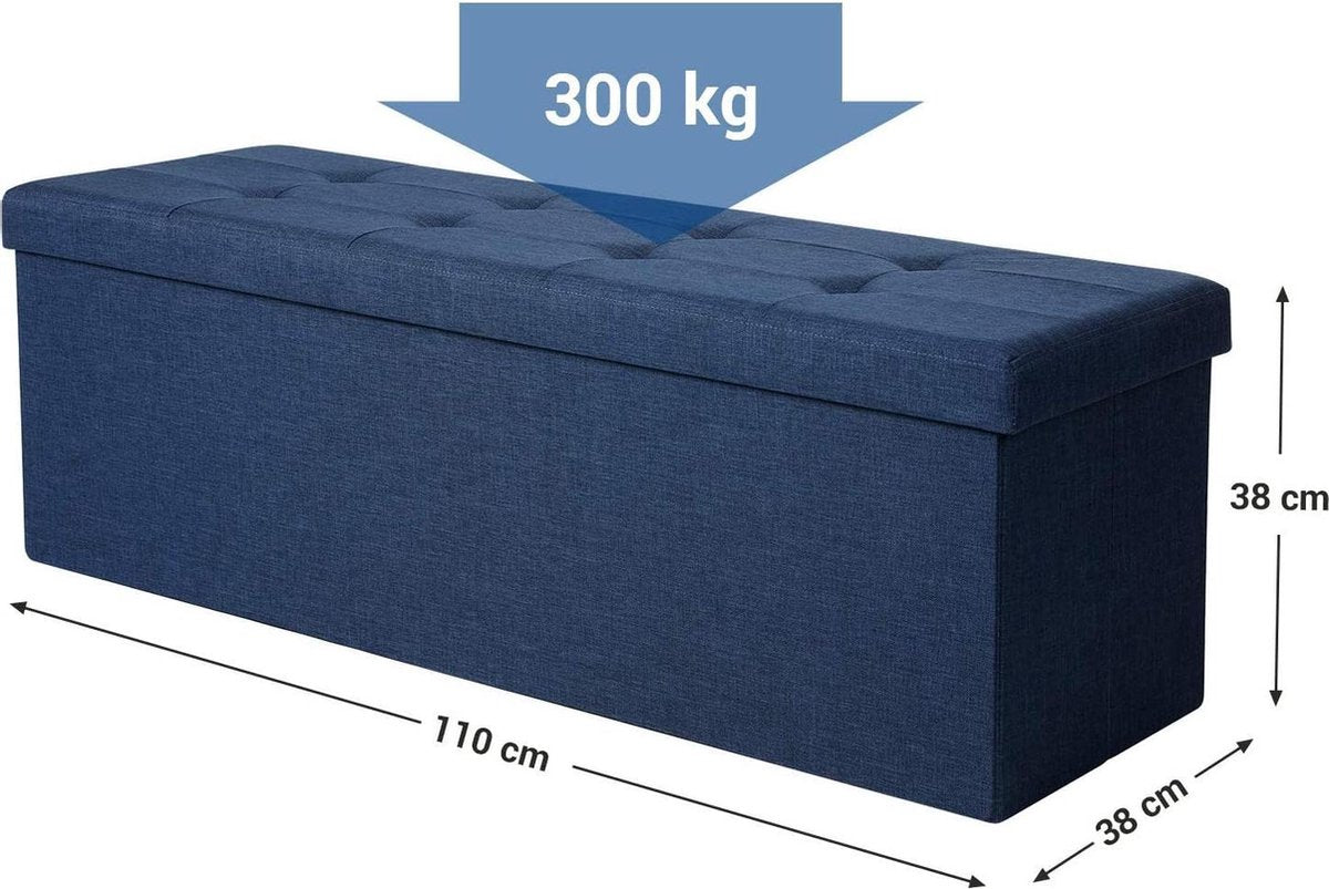 Opbergbank, Ottomaan met opbergruimte, Opvouwbare opslagottoman, Bedkist, Slaapkamer, Hal, Ruimtebesparend, Inhoud 120 l, Draagvermogen 300 kg, Gevoerd, Marineblauw LSF77IN