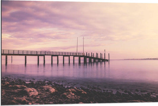 Dibond - Stijger op Zee met Roze Gloed - 90x60 cm Foto op Aluminium (Met Ophangsysteem)