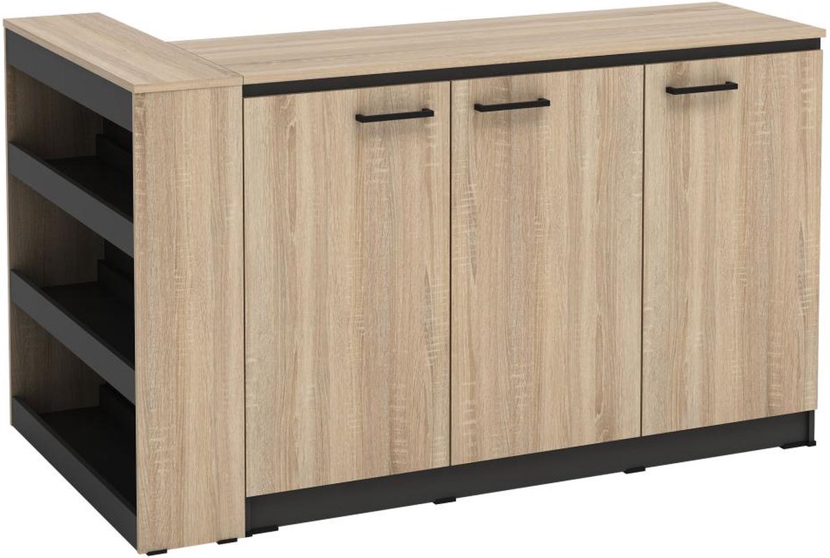 Vente-unique Keukeneilandset + 2 krukken - Zwart en licht naturel - NUSICE B 138,7 cm x H 82 cm x D 79,2 cm
