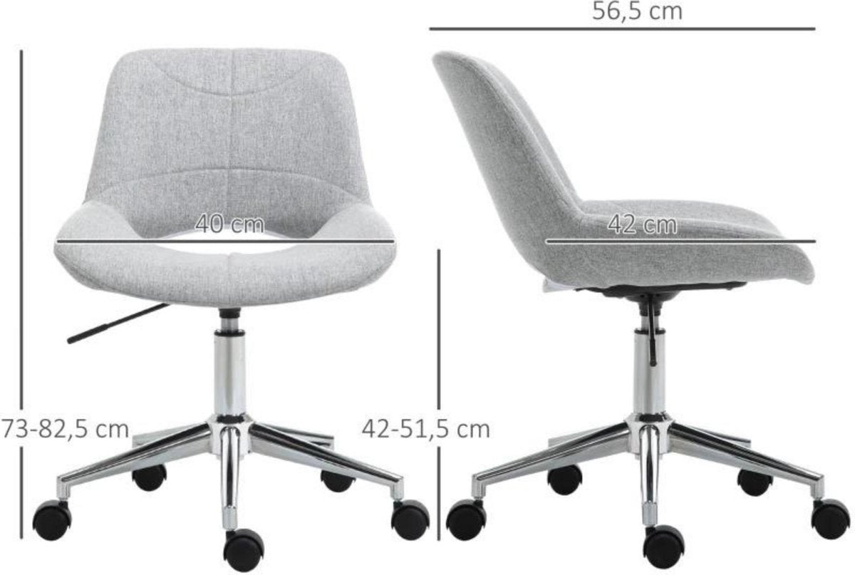 Bureaustoel - Ergonomische bureaustoel - Stoel - Draaibaar - Grijs - 49 x 56,5 x 73-82,5 cm
