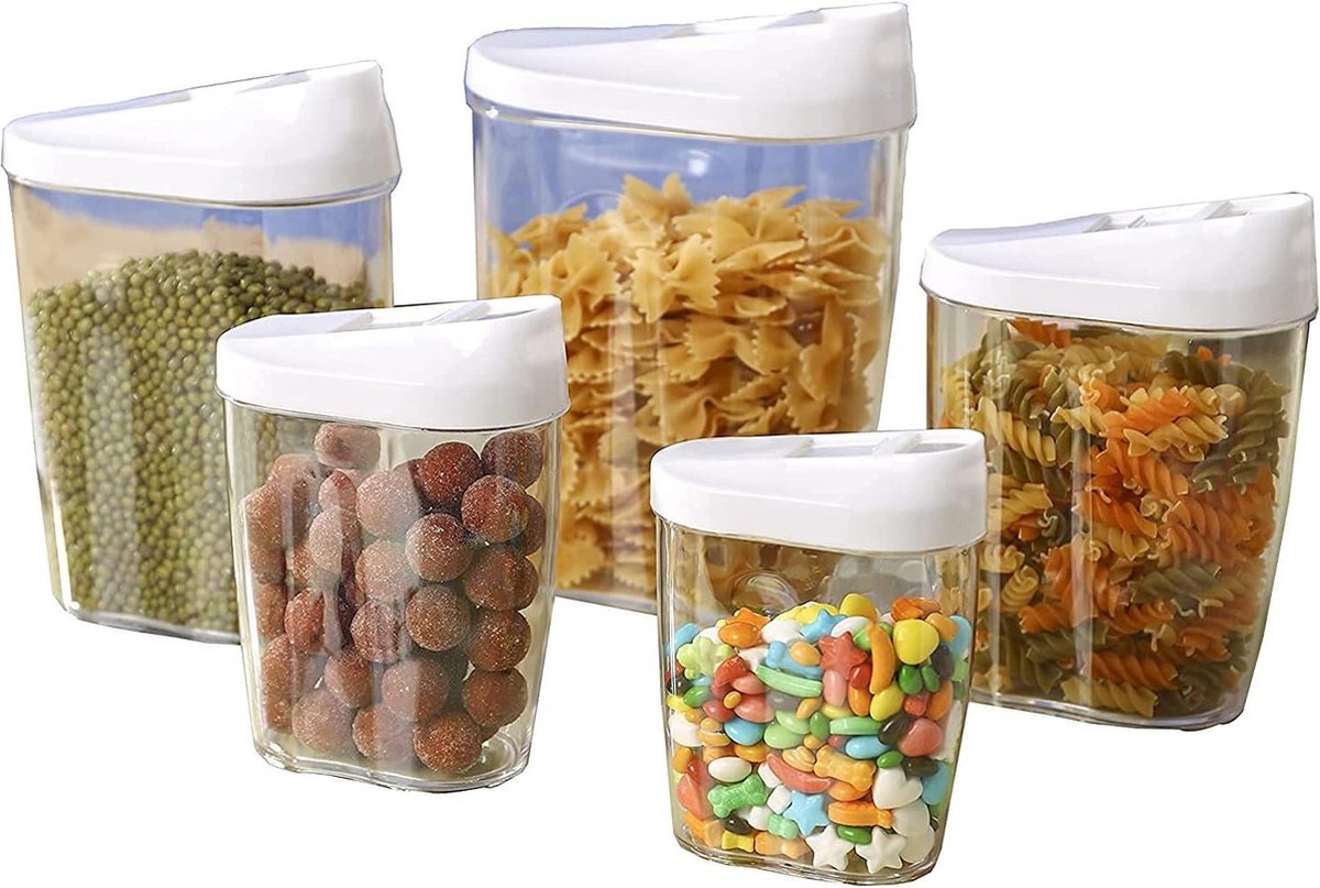 Lockable stackable storage boxes - Transparent acrylic plastic - 5 pieces - 1440 ml, 960 ml, 720 ml, 480 ml, 300 ml sprinkle box for chocolate sprinkles