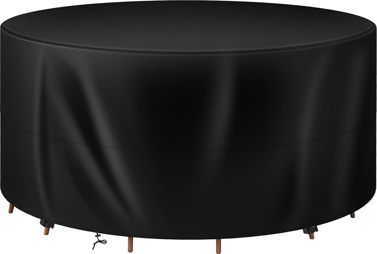 Tuinmeubelhoezen rond, Ø 130 x 75 cm, afdekking van 420D Oxford-stof, waterdicht, uv-bestendig, beschermhoes voor meubelsets, tuintafel, zithoek, zwart