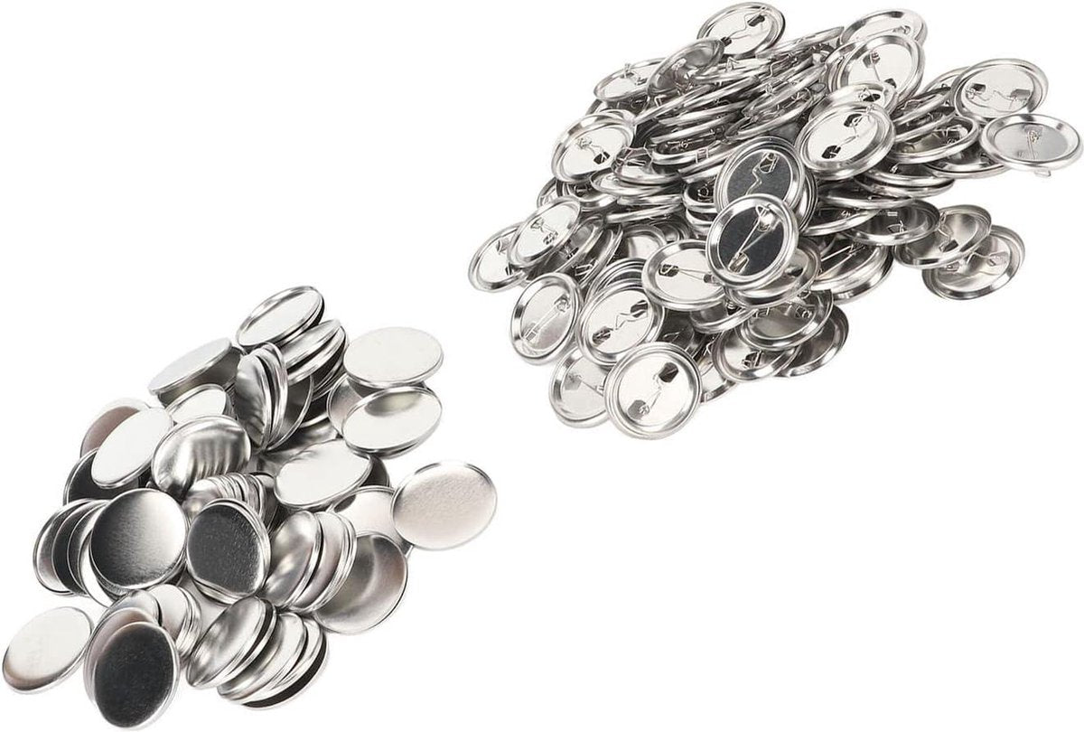 Pin Terug Knop Onderdelen Set - Stevig Metaal Plastic Roestvrij - Benodigdheden voor het maken van Knoppen - Knoppenmachine - Ronde DIY Pin Maker - Plastic Bodems en Transparant - 44MM