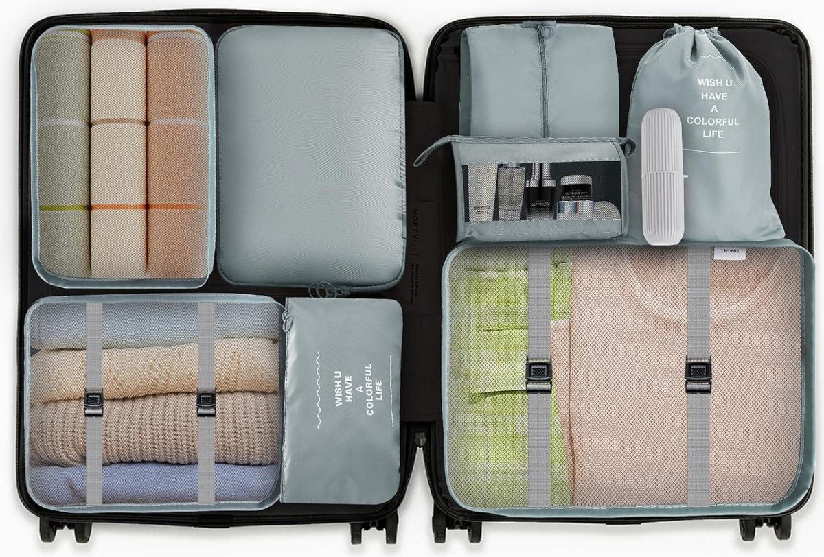 Packing cubes voor koffer - 9 stuks - reisbagage-organizers - rugzak - waterdicht - reisbenodigdheden - reisaccessoires - grijs Rugzakorganizer