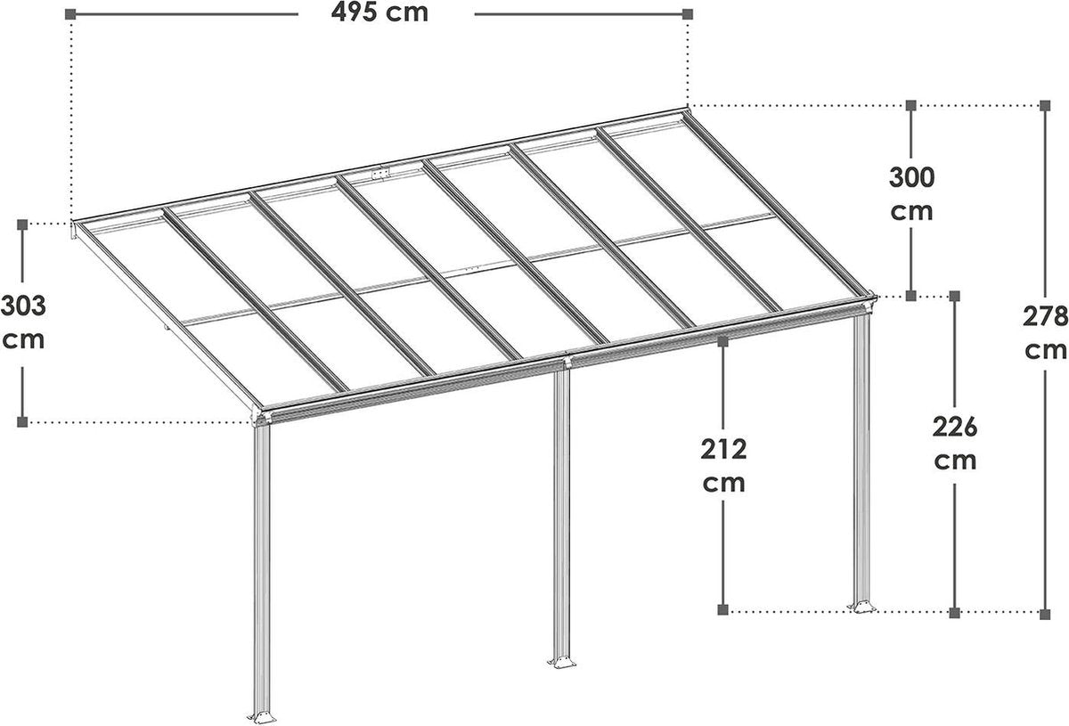 Terrasdak / Overkapping - Borneo - 5 x 3 m - Grijs