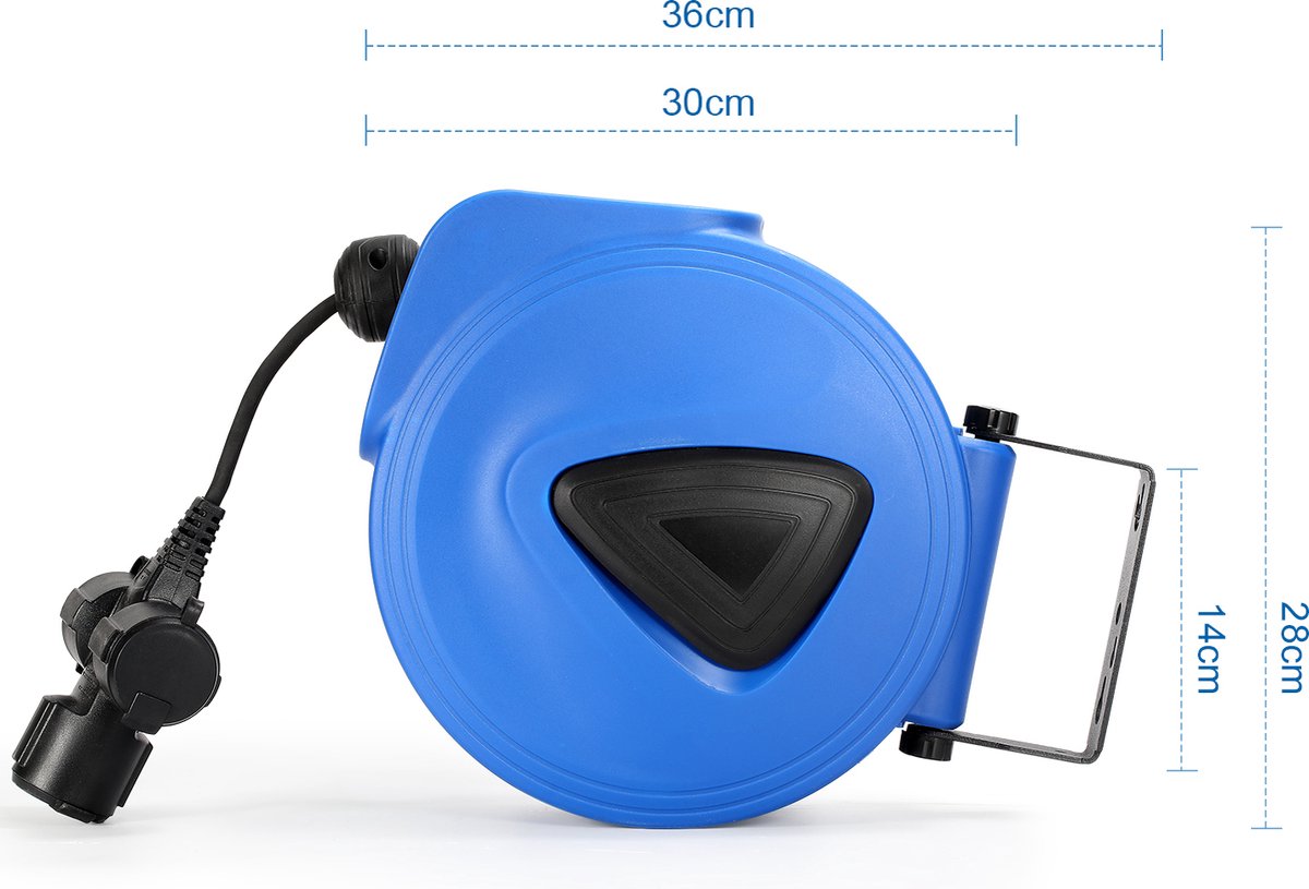 Automatische kabelhaspel 20m kabelhaspel 180° zwenkbaar met muurbeugel kabeltrommel haspel automatisch oprollen en afrollen van de kabel stroomkabel - 3 gaten