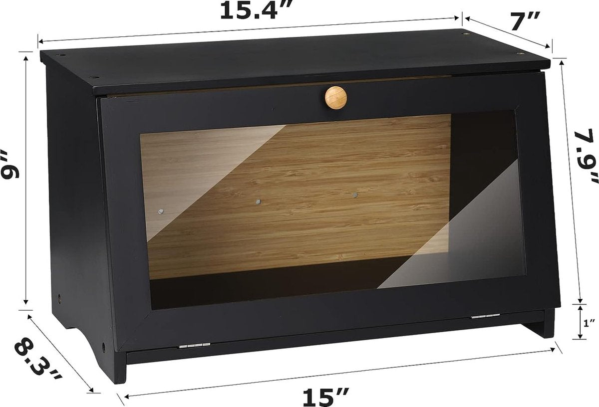 Accessoires Broodtrommel bamboe broodcontainer voedselveilig broodopslag onderhoudsvriendelijk 39x21x23cm zwart