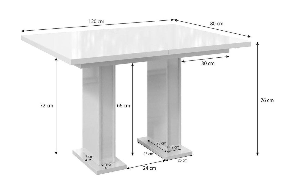 Meubella - Eetkamertafel Glamour 160 - Wit - Uitschuifbaar
