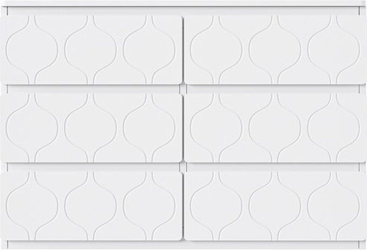Dressoir met 6 laden, halkast, voor woonkamer, badkamer en slaapkamer, golfpatroon, gelakt, slagvast hoekontwerp, 6-vaks, 110 B x 40 D x 72 H, wit