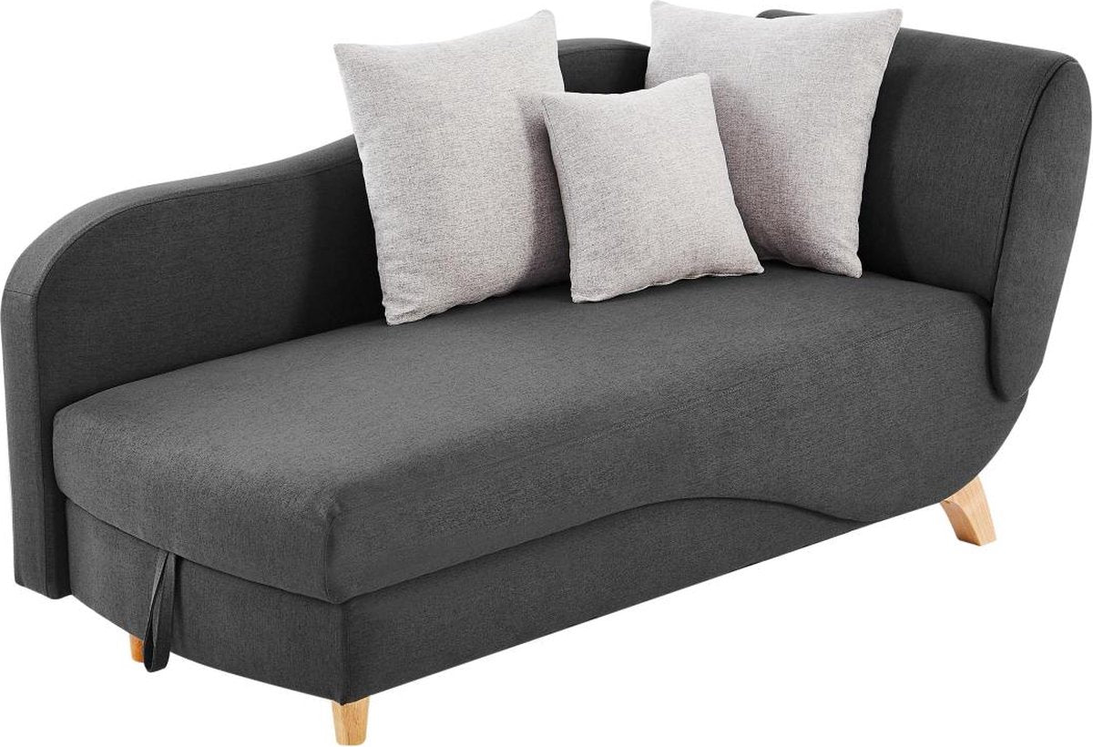 Vente-unique Slaapbank van antraciete stof met opbergruimte - Hoek links - PENELOPE B 160 cm x H 81 cm x D 80 cm