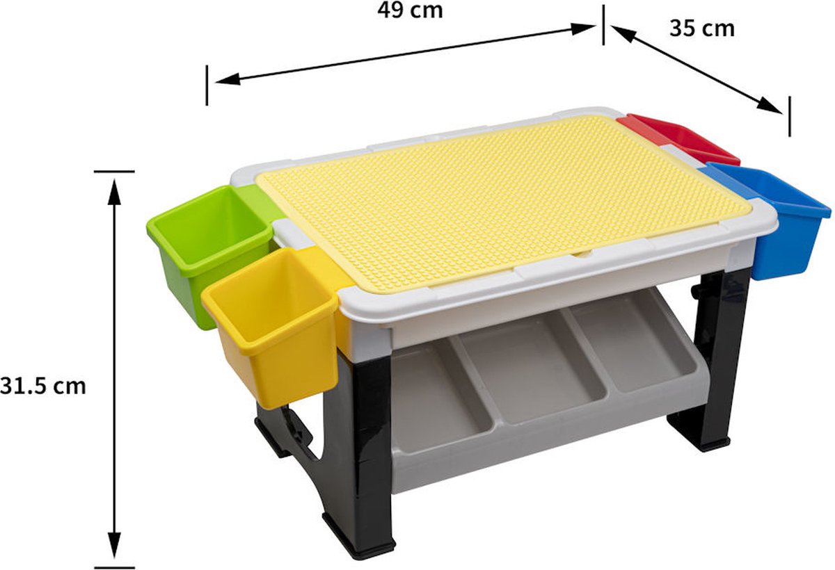 Decopatent® - Speeltafel met bouwplaat en vlakke kant. Kindertafel met 7 Opbergbakken - Bouwtafel