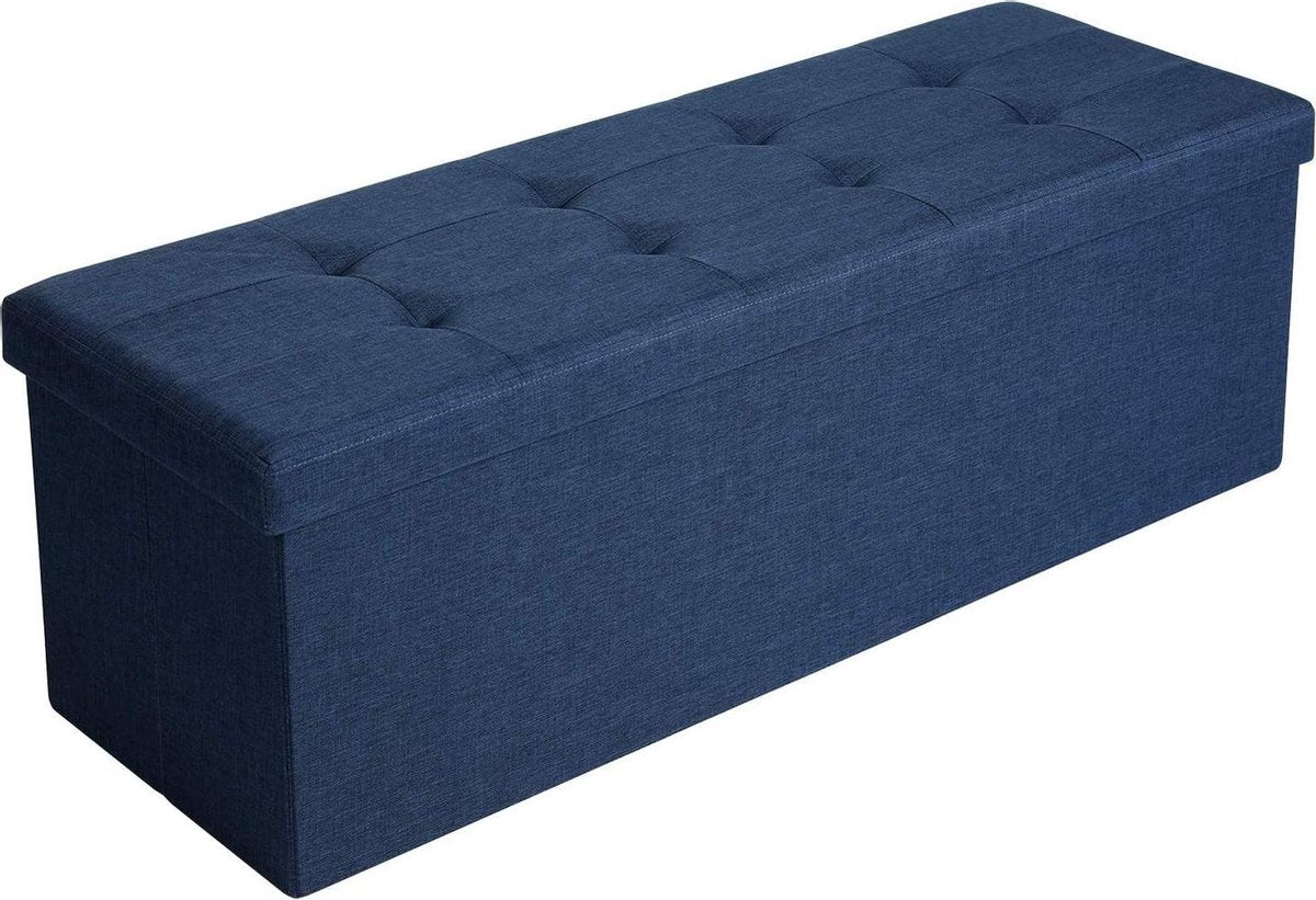 Opbergbank, Ottomaan met opbergruimte, Opvouwbare opslagottoman, Bedkist, Slaapkamer, Hal, Ruimtebesparend, Inhoud 120 l, Draagvermogen 300 kg, Gevoerd, Marineblauw LSF77IN
