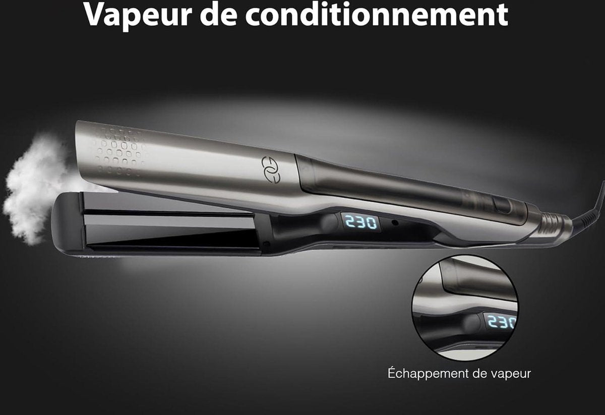 Steam Hair Straightener and Curler - Steampod Pro Platinum Edition - 10 Temperature Settings - Wide Plates