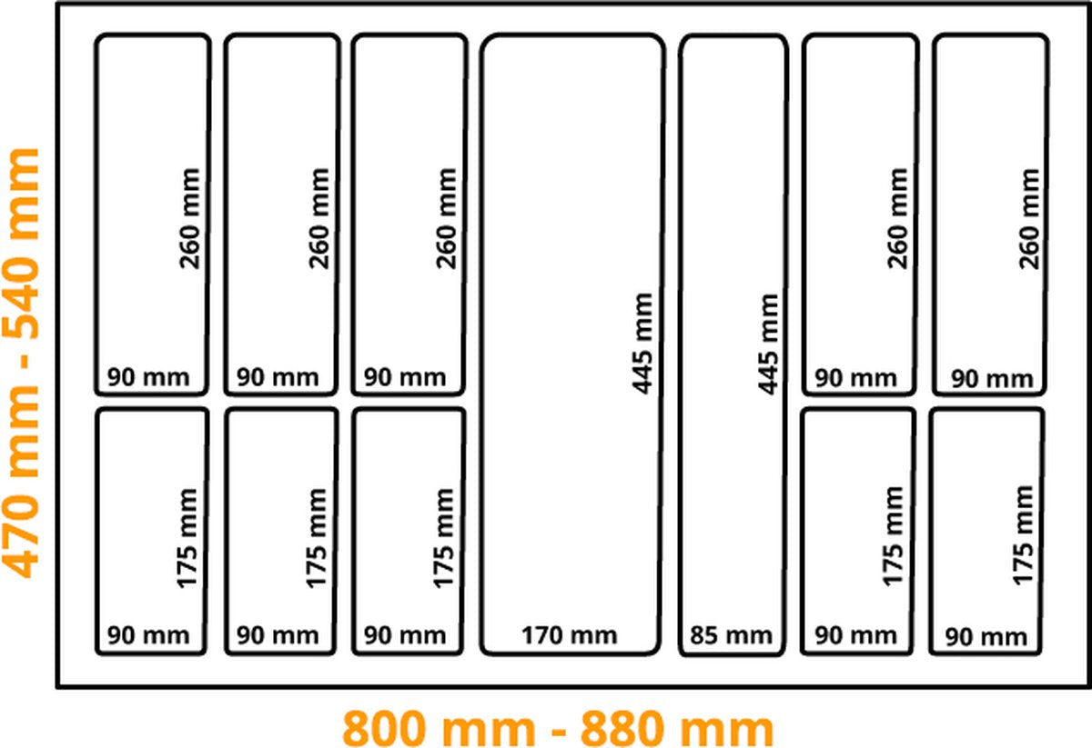 Plastic Cutlery Tray Classic Series Anthracite, Width 88-80 cm - Depth 54-47 - Width and depth customizable - Cutlery drawer, Cutlery holder, Custom-made cutlery trays