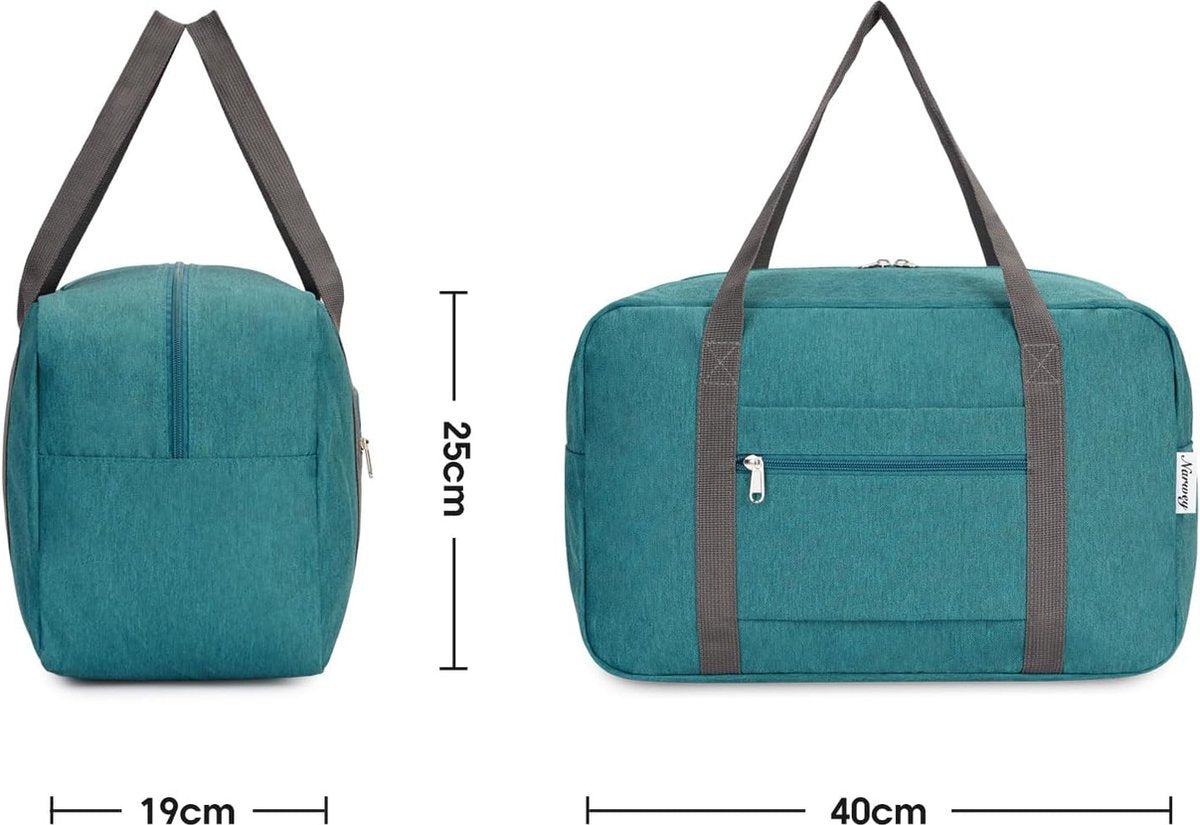 Handbagage, 40 x 20 x 25 cm, tas voor in het vliegtuig, opvouwbare reistas voor dames en weekendtrips, 20 liter, blauw, groen