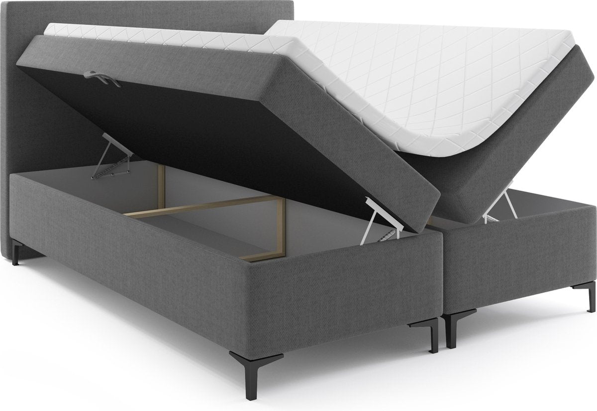 Meuba Home - Atlanta Boxspring - Donkergrijs - 160x200 - Stof - Met topper cm