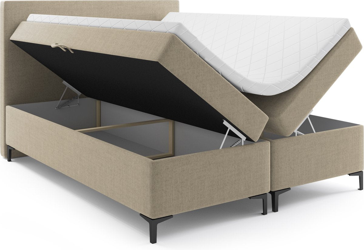 Meuba Home - Atlanta Boxspring - Beige - 180x200 - Stof - Met topmatras 8cm