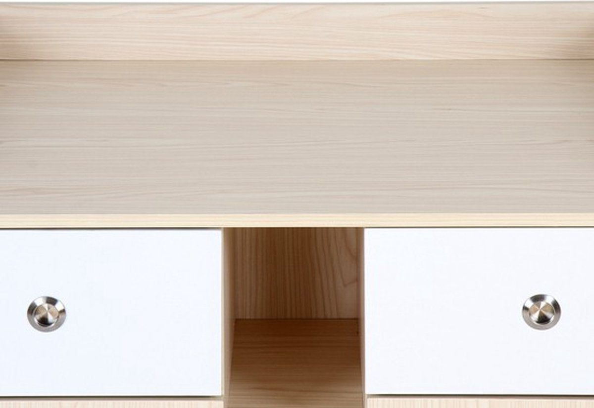 Infantastic - Babycommode met 2 grote lades en 5 vakken - Ladekast met Opbergruimte - Veelzijdig Omkleedmeubel met Organizer - 90x69x92 cm (LxBxH) - Eikenfineer