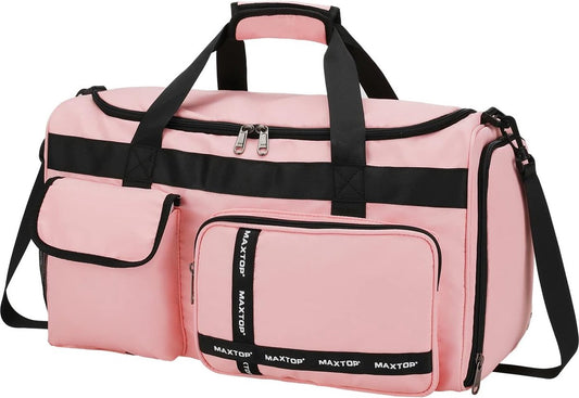 Pink Travel Bag for Women with Shoe Compartment, Large Capacity, and Wet/Dry Separation