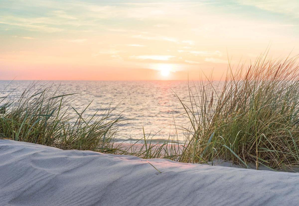 Fotobehang - Vliesbehang - Zonsondergang boven Zee - Strand - Duinen - 368 x 254 cm
