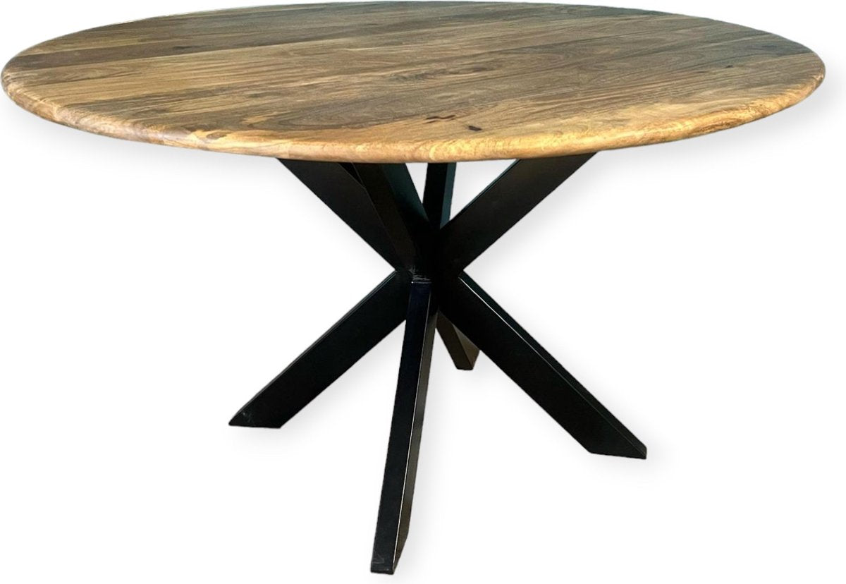 Zita Home salontafel van 80 cm rond en 45 cm hoog - ronde rand - massief hout - metalen frame