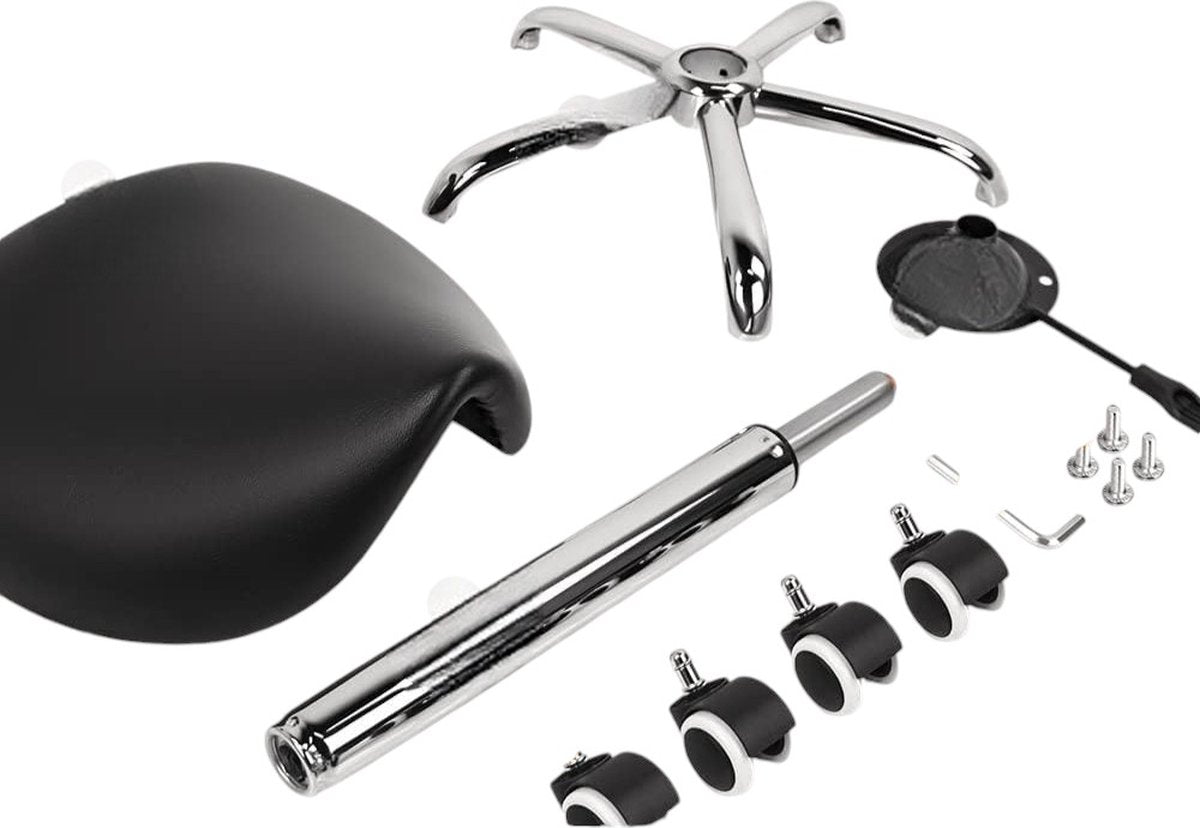 Make-up Stool - Adjustable up to 65 cm - 5 Wheels - Black with Silver - Dressing Table Chair - Dressing Table Stool