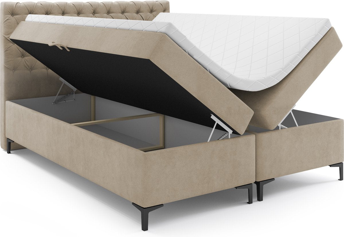 Meuba Home - Florence Boxspring - Taupe - 140x200 - Fluweel - Met topper 8cm